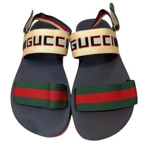 Gucci Navy and Green Logo Sandals